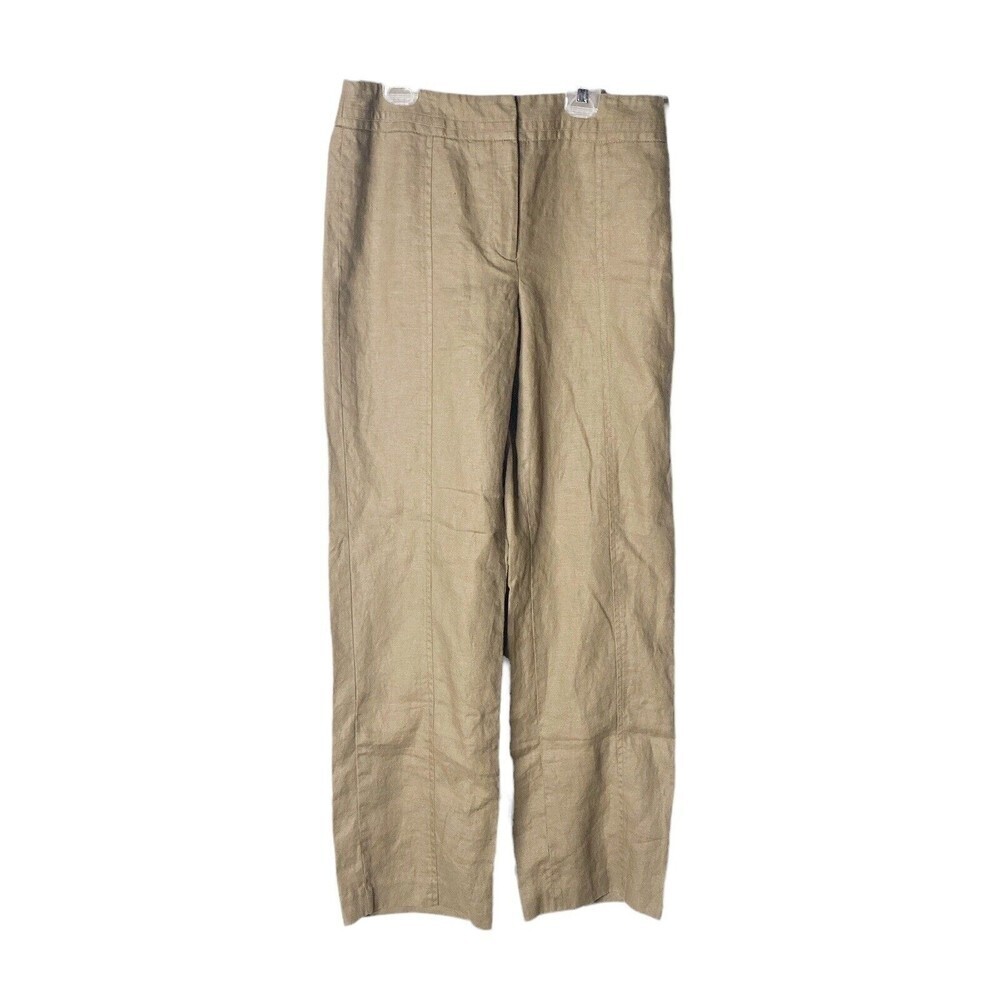 Rafael Womans Brown Linen Pants Sz 6 Casual Beach Comfort Straight